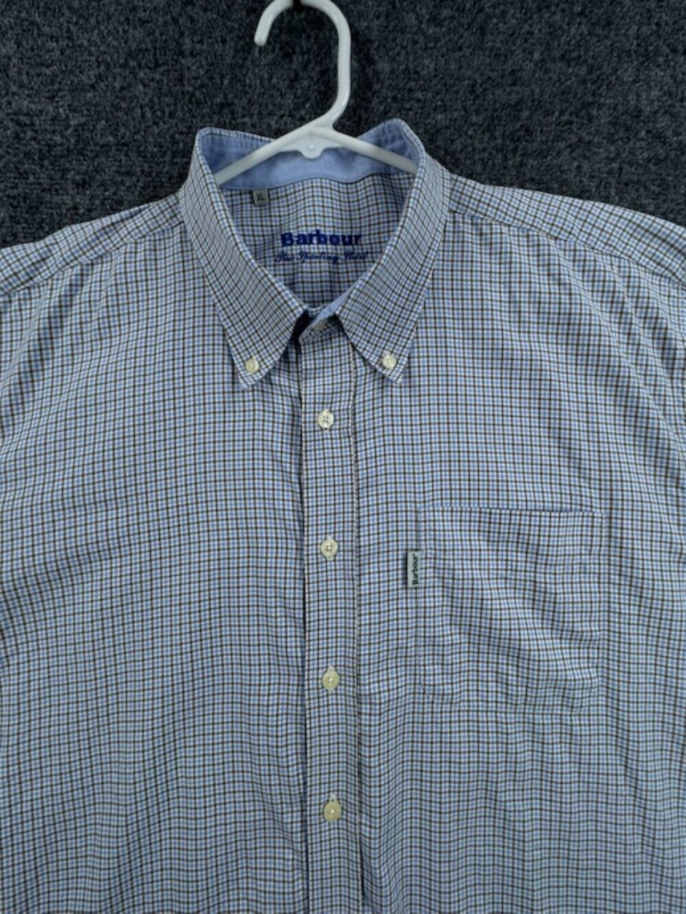 Barbour Check Portugal Cotton XL Button-Down Logo Blue Brown Outdoor Pocket Men